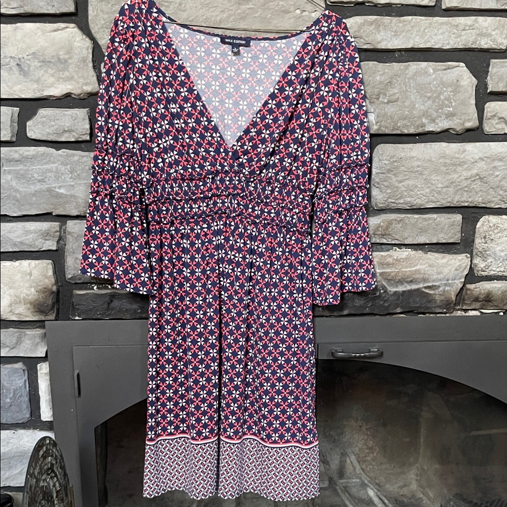 Max Edition Red and White Patterned Long Sleeve Dress